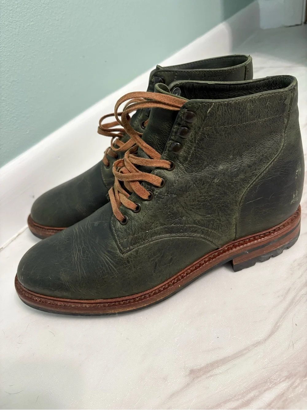 Parkhurst Dark Green Leather Lace-Up Boots with Brown Laces